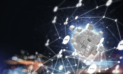 Concept of Internet and networking with digital cube figure on d