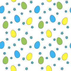 vector contour Easter eggs with flower décor  seamless pattern