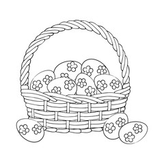 vector contour Easter eggs with flower décor  in basket coloring page