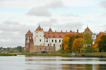 Naklejka na ściany i meble Medieval Mirsky Castle Complex. Autumn. Belarus. Unesco world heritage site.