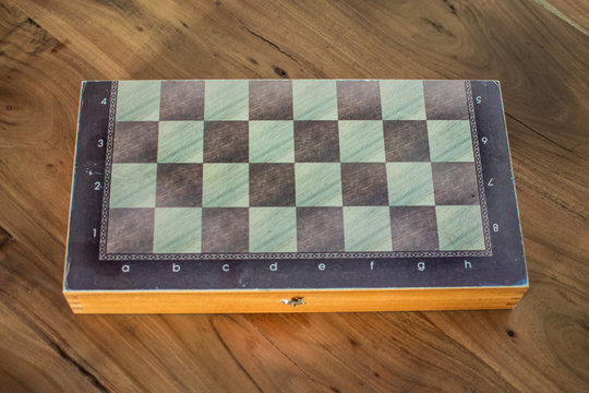 Close up of a backgammon box with the chessboard in one side