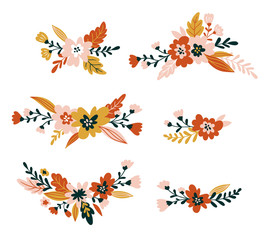 Floral combinations collection. Isolated elements. Vector  illustration. Design for invitations, birthday and wedding cards.