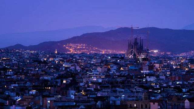 Barcelona in sunset time, Spain, timelapse