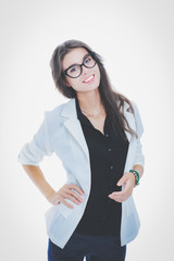 Young woman standing, isolated on white background. Young woman