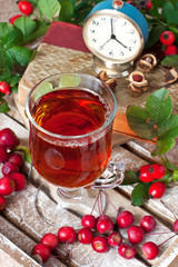Still life with tea glass cup  on wooden background