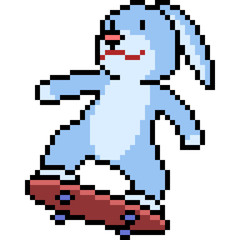 vector pixel art rabbit skateboard