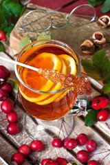 Still life with tea and lemon. Healthy drink.