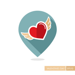 Heart with wings pin map icon