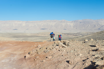 Trekking in Negev dramatic stone desert, Israel