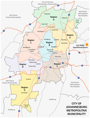 Naklejka premium City of Johannesburg Metropolitan Municipality road, administrative and political map