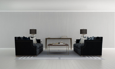 The luxury lounge and living room interior design and white stripes pattern wall background 