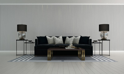 The modern luxury lounge and living room interior design and white stripes pattern wall background 