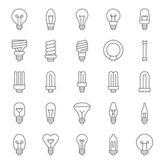 Set of simple type of Light bulb and fluorescent, thin line icon