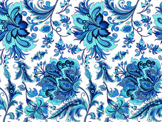 seamless blue flowers on a white background 