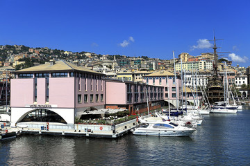 Genoa, Liguria / Italy - 2012/07/06: panoramic view on the port and city of Genoa