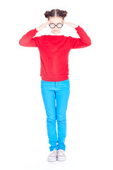 Isolated portrait of Asian schoolgirl wearing nerd eyeglasses