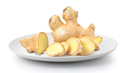 ginger herb in plate isolated on a white background