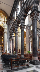 Genoa, Liguria / Italy - 2012/07/06: Interior of Genoa cathedral church - Cathedral of Saint...