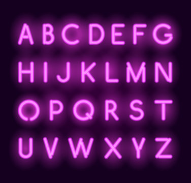 Vector neon alphabet. Realistic glowing letters