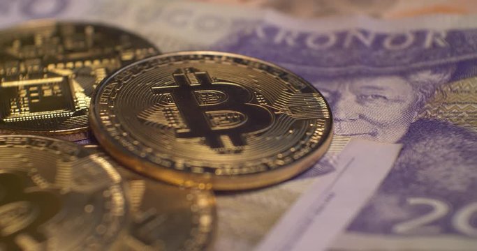 Stack of cryptocurrencies , bitcoin 4K Sweden Krona SEK