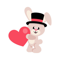 cartoon cute bunny in hat with lovely heart 