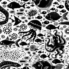 Obraz premium Doodle Seamless Cartoon underwater background.