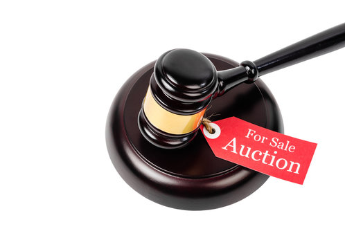 Auction sales with wooden gavel.
