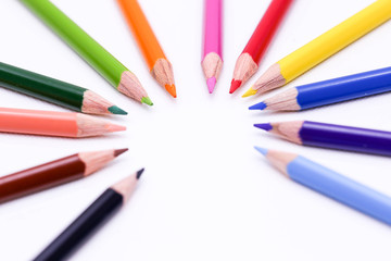 Close up Color pencils isolated on white background.