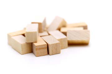 Wooden block on white background.