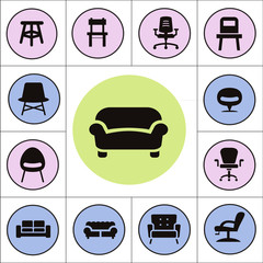 Chair and sofa isolated flat vector set