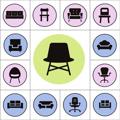 Chair and sofa isolated flat vector set