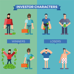 Business people characters, investors winner and loser