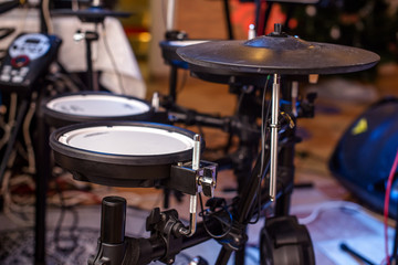 A group of electronic drums shot close-up
