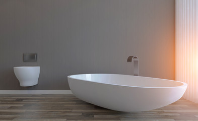 Obraz na płótnie Canvas Clean and fresh bathroom with natural light. 3D rendering. .Sunset