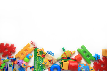 Children's toys and accessorieson a White background.view from above © dyageleva