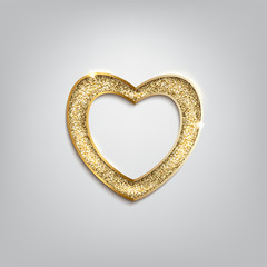 Golden heart isolated on grey background. vector realistic luxury design element.