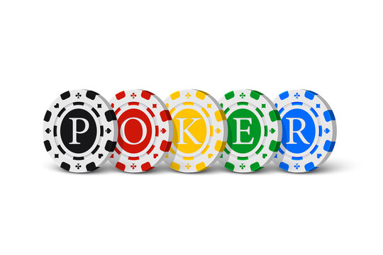 POKER word made of casino chips. Vector gambling illustration.