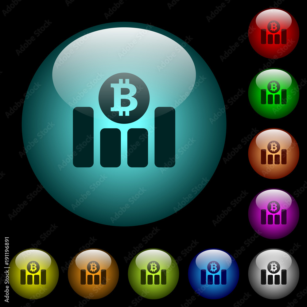 Poster bitcoin financial graph icons in color illuminated glass buttons