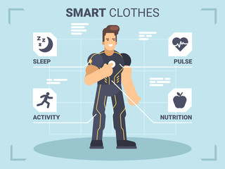 Wearable technology with a man fitness gadgets tracker and smart sensors