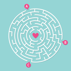 Round labyrinth maze game, find your path to heart. Concept of love