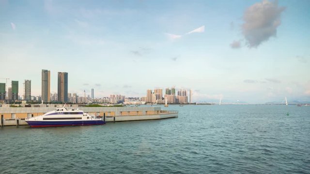 evening day time shenzhen city cruise center dock panorama 4k timelapse china
