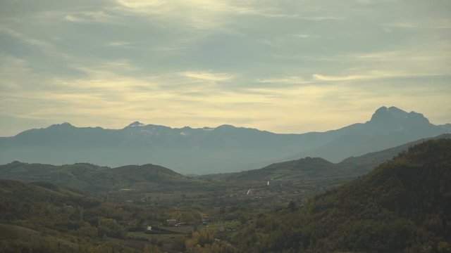 Amazing landscape of a mountain range above the hills in Abruzzo.