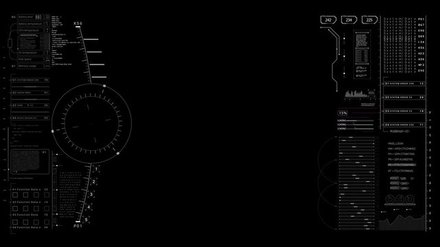 PNG alpha.Technological digital interface.Futuristic infographic elements.HUD pattern.Good for tech video overlay.As HUD infographic material texture for 3D models animation.HUD elements Type 4
