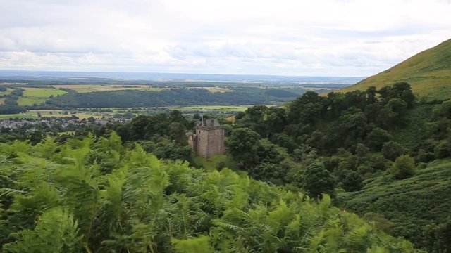 Ferns blow in the breeze above Castle Campbell above the town of Dollar, Clackmannanshire, in central Scotland.