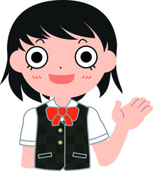 短髪パッチリ目の女子生徒　案内する