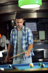 Pool  player ready for the shot