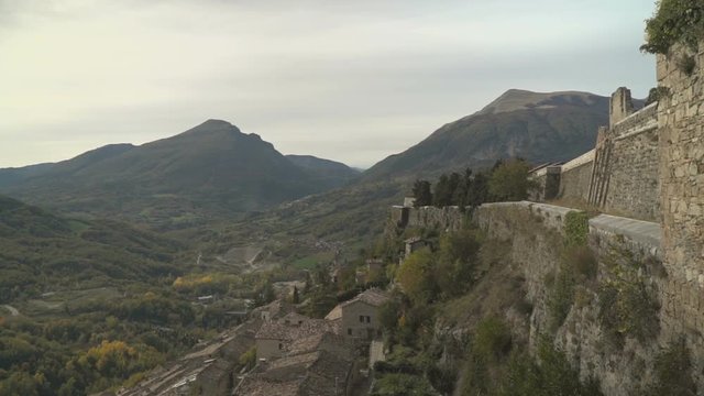 Huge mountains filmed from a medieval town nearby, in Abruzzo.