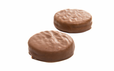 chocolate biscuit sandwich in chocolate glaze isolated