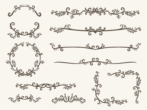 Vector illustration of decorative corner frame set - line, corner and circle frame