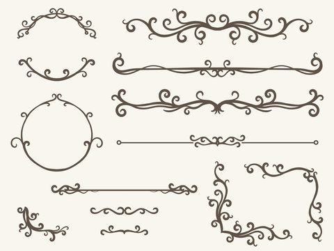 Vector illustration of decorative corner frame set - line, corner and circle frame